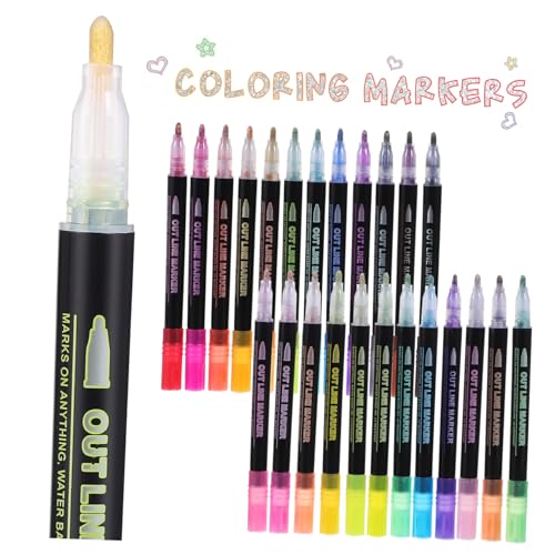 DOITOOL 24 Piezas pluma flash tarjeta felicitacion tarjetas felicitacion artistas doble Brillantina marcadores para colorear marcadores de caligrafía de dibujo propileno