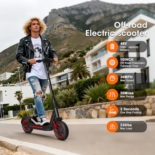 Image of Electric Scooter for Adults 10 inch Off-Road Pneumatic Tire 1200W Motor Max 33 Miles Long Range, 30 MPH Top Speed with Cruise Control, Dual Suspensions, Turn Signals Foldable E-Scooter, UL-2272 Certified