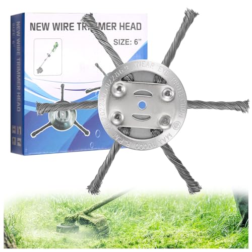 Steel Wire Trimmer Head, 2025 Universal Steel Wire Grass Trimmer Head, 6 Inch Wire Blade for Lawn Mower, Rust & Moss Removal Tool, Weed Eater, Metal Weed Eater Blade (1, 6 Blades)