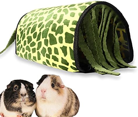 Pet small animal tunnel house, Concealed Tube Cage with 2 Double-Sided Replacement Pads Fringed Curtain Suitable for Guinea Pigs, Hamsters, Rats, Rest, and Warm Plush Nest Habitat stone pattern(Green)