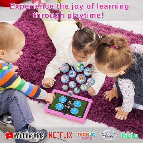 Image of Contixo Kids Tablet Bundle, 7 inch Learning Tablet with Headphones, Pink | 7 inch IPS display, 32GB storage, parental controls, wired headphones, durable case, learning apps, ages 3-12.