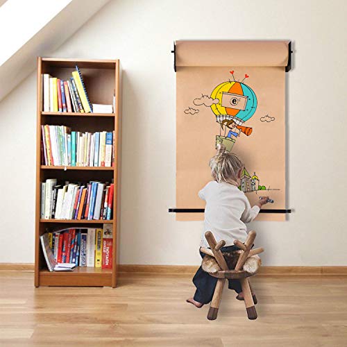 Wall Mounted 24 Inch Kraft Paper Roll Holder & Dispenser With Cutter Bar Wall Hanging Decoration For Cafe, Artist Studio, Office, Living Room - Fits 24” Paper Roll - Black #TOP3