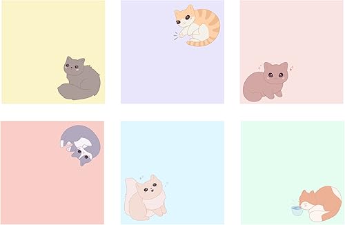 Generic Bonitas notas adhesivas, paquete de 6 blocs de notas autoadhesivas de animales de gato de dibujos animados, suministros de oficina lindos
