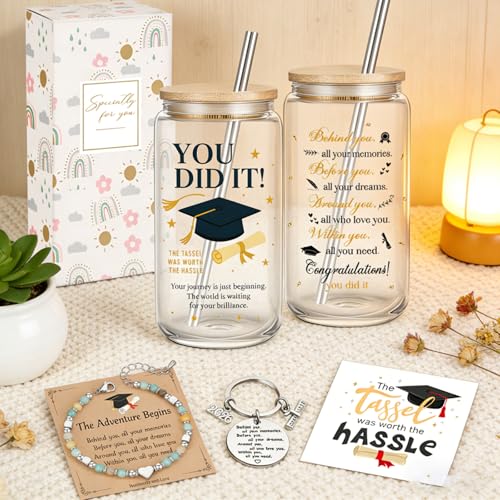 Graduation Gift Set for Women - "You Did It" Tumbler with Straw Graduation Gifts Set for Her 2026 College Graduate Gift Box for PhD Masters Degree