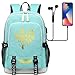 Produktbild NYLY Kinder Freizeit Rucksack Sport Reise Knapsack leichte Laptop Schultasche mit USB-Ladeanschluss und Kopfhörerbuchse L Grün