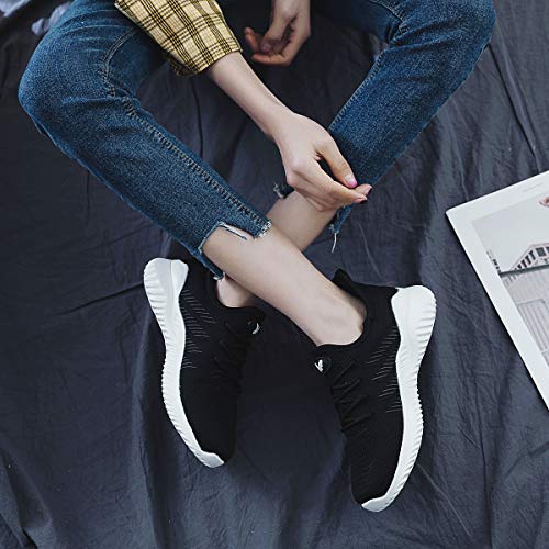 Womens Memory Foam Walking Shoes Lightweight Fashion Sports Gym Jogging Slip on Tennis Running Sneakers Black 8.5 B(M) US - Thumbnail 6