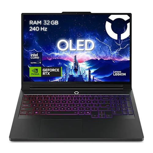 Lenovo Legion Pro 7 16IAX10H - Ordinateur Portable 16'' OLED WQXGA 240Hz Copilot+ (Intel Ultra 9 275HX, RAM 32Go, SSD 1To, NVIDIA RTX 5080 16GB, Windows 11) Clavier rétroéclairé AZERTY Français - Noir