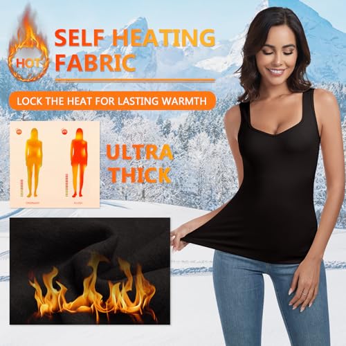 WOWENY Camiseta térmica básica sin Mangas para Mujer, Camiseta térmica de Invierno, Camiseta térmica de Invierno, Camiseta Interior de Forro Polar, para el día a día, Negro, M