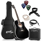 Ashthorpe Full-Size Thinline Cutaway Acoustic Electric Guitar Package with 10 Watt Amp - Black