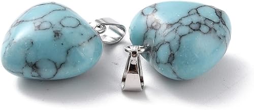 Miniatura 32 de Beadthoven - 10 dijes de piedra de corazón hinchado, piedras preciosas curativas para chakras, reiki, cuentas para hacer collares, joyas, día de San