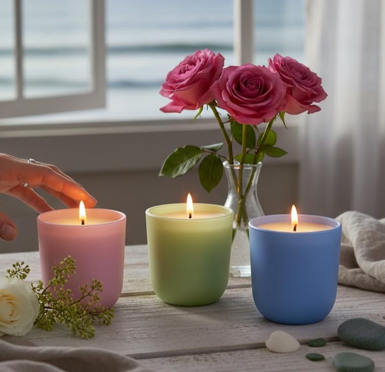 Image of AuraDecor Luxury Scented Candles, Rose Amour, Emerald Dawn, Celeste Tide, 35-40 Hours Burn Time, Luxury Soy Blend, Aromatherapy Home Fragrance Collection (All 3)