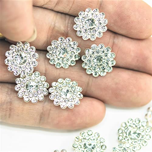 Builcker 50 Pcs Rhinestone Embellishments Crystal Decoration Brooch Button Flatback Diy Handicraft Accessories Craft For Flower Headband Dress Accessory 14Mm (White Silver Bottom) #TOP4