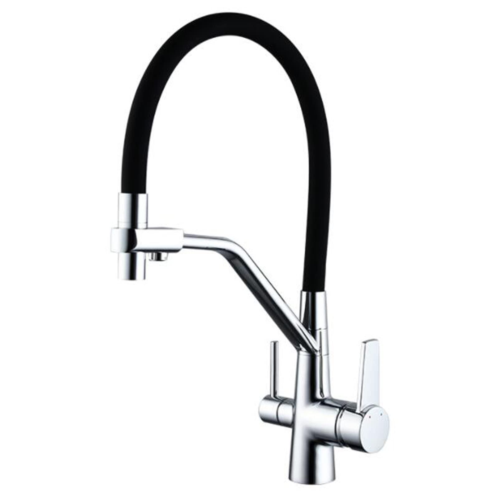 Robinet cuisine 3 voies blanc en laiton pivotant 360° pour eau filtrée et mitigeur évier
