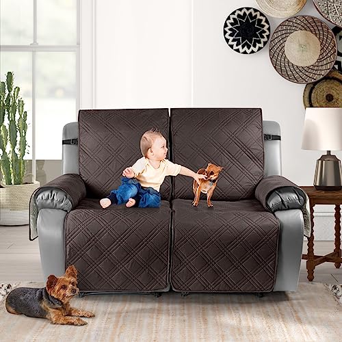 Taococo 100% Waterproof Loveseat Recliner Cover, Non Slip Split Loveseat Covers For Reclining Loveseat With Elastic Straps, Washable Recliner Chair/Furniture Protector For Pets(2 Seater, Chocolate) #TOP5