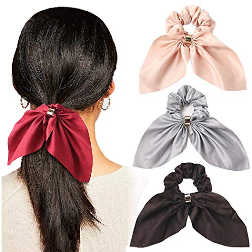 Chennie Bowknot Silk Hair Scrunchies Bohemia Chiffon Scarf Scrunchies Bow Ties Headbands Elastic Ropes Hair Accessories Vintage Ponytail Holder Scrunchy Ties For Women And Girl (4PCS) (Set 5)