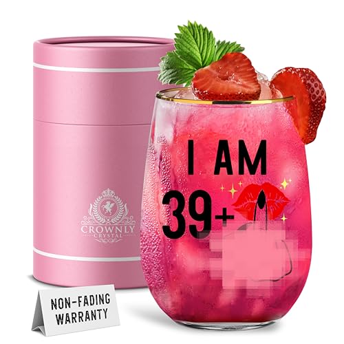 CROWNLY CRYSTAL Regali per il 40° compleanno per donne, bicchieri da vino, decorazione personalizzata per mamma, idea regalo divertente per zia