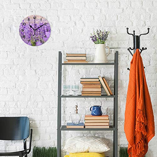 Naanle Purple Flower Floral Lavender Field Flowers Round/Square/Diamond Acrylic Wall Clock Oil Painting Home Office School Decorative Creative Dual Use Clock Art #TOP3