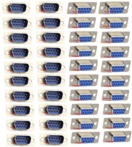 Ltvystore Rs232 Parallel Db9 Serial Port Vga 9 Pin Male/Female Connector, 2 Rows D-Sub Female /Male Plug Socket Connector,Pack Of 40 #TOP14