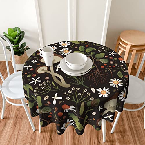 Duiywfh Mushrooms And Flowers Round Tablecloth 60" Waterproof Tablecover For Outdoor Patio Party Picnic Wedding Indoor Kitchen Dinner Tabletop Decoration #TOP6