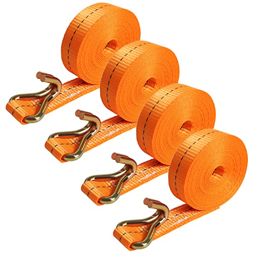 Foto von 4 Stück 800kg 4m Spanngurte mit Ratsche 2 teilig zweiteilig mit Haken Ratschengurt Zurrgurte schwarz 25mm (Orange)