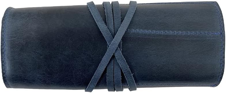 Hide & Drink, Rustic Pencil Roll Pouch, Multi-Purpose Storage Wrap for Scissors, Earphones, Organizer for Craft, Full Grain Leather, Handmade, Slate Blue