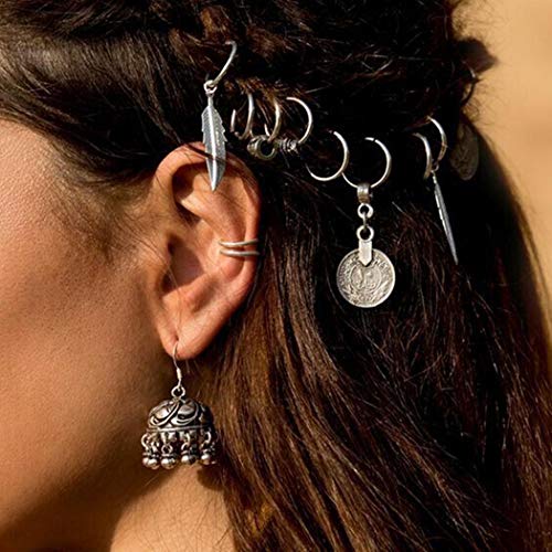 Nicute Punk Coin Dreadlocks Hair Rings Silver Braiding Hair Decoration Filigree Hair Ring for Women and Girls(Pack of 8)