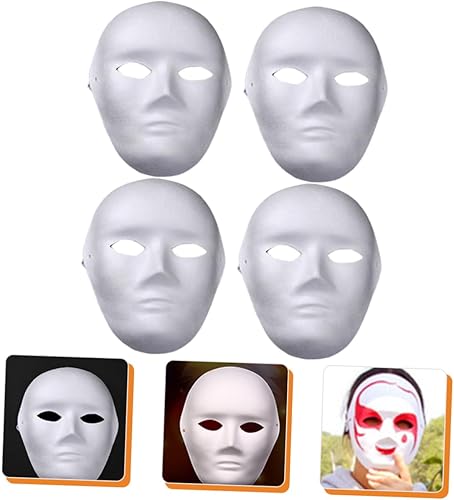 Miniatura 7 de ABOOFAN Paper Mache - 4 máscaras de papel para pintura de rendimiento, Mardi Halloween, pintado, depredador, mascarada completa, máscaras de