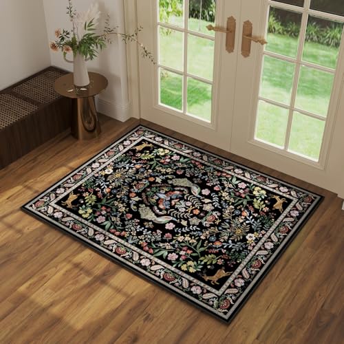 Entryway Rug 2x3 Rug Door Mat Indoor Entrance Washable Rug Small Non-Slip Low Pile Throw Rugs for Entryway, Kitchen, Front Door Indoor Entrance, Entry (Vibrant Black)