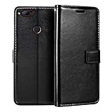 Shantime Lederhülle Kompatibel mit ZTE Nubia Z17 Mini, Business Design Magnetische Klapphülle, 3 Kartenfächer, Foto & Geheimfach(Schwarz)