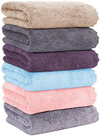 MOONQUEEN 6 Pack Premium Hand Towels - Quick Drying - Microfiber Coral Velvet Highly Absorbent Towels - Multipurpose Use as Hotel, Bathroom, Shower, Spa, Hand Towel 16 x 28 inches (Multicolor)