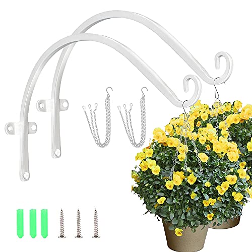 2Pack Wall Hanging Bracket Iron Wall 12 Inch Heavy Duty Hanging Basket Brackets Wrought Iron Bracket Plant Hooks with 2PCS Hanging Chains for Hanging Plants, Bird Feeders, Lanterns