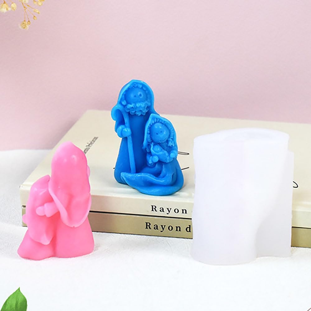 Religious Jesus Nativity Silicone Mold Holy Family Nativity Candle Molds for Candle Making Supplies Jesus Virgin Mary Candle Mold Silicone Molds for Resin Plaster Epoxy Molds Wax Tools Home Decor