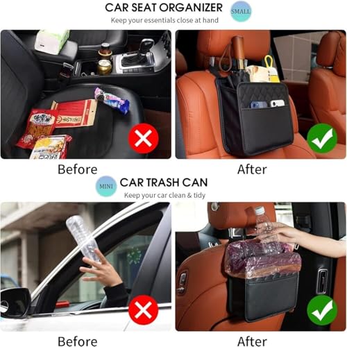 Image of Soko 2PC Car Caddy Back Seat Organizer, PU Leather Multi-Compartment Foldable Storage Bag, Space Saver Hanging Trash Bag, Foldable Garbage Utility Holder For Cars, Automobiles, SUV - Black