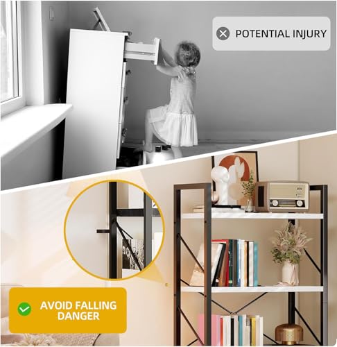 DWVO 4 Tier Modern Bookcase, Narrow Book Shelf Organizer for CD/Movie, Bedroom Office Living Room, White & Black