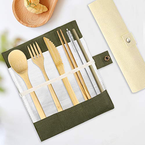 Set Of 2, Bamboo Utensils Cutlery, Dakuan Reusable Cutlery Travel Set, Bamboo Spoon, Fork, Knife, Brush, Chopsticks And Straw, Eco-Friendly Portable Utensils With Case #TOP3