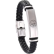 Sigil of Asmodeus Bracelet for Men Women,Great King Asmodeus Leather Bracelets Stainless Steel Braided Leather Demon Asmodai Goetic Seal Wristbands Lesser Key of King Solomon Amulet Gift