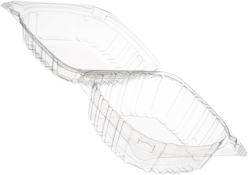 Tezzorio(25 Pack) 5x5x3 Clear Hinged Take-Out Containers with Snap-On Corners, ClearSeal Clear Hinged Lid Plastic Container, Stackable Clamshell Containers