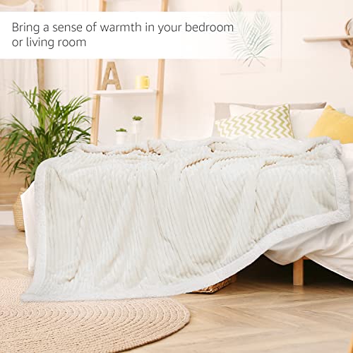 Go Sherpa Blanket Milky White Throw –Travel 270Gsm Warm Comfy, Super Soft & Plush Throws For Bed, Couch, Sofa – Fluffy Lightweight Cozy Fuzzy Blankets For Women, Men, Kids (50X60In) #TOP5