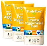 Truly Free Fruit and Vegetable Wash Refills | Veggie Wash Removes 99% Dirt & Wax | Plant-Based Produce Cleaner Spray | No Aftertaste, Made in USA | Fragrance-Free, 16oz (Pack of 3)