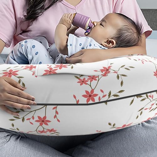 Image of Wakefit Feeding Pillow for New Born Baby | 3 Months Warranty | 5 in 1 Nursing Pillow with Belt and Hoop for Breastfeeding with Cotton Removable Cover | Sakura White