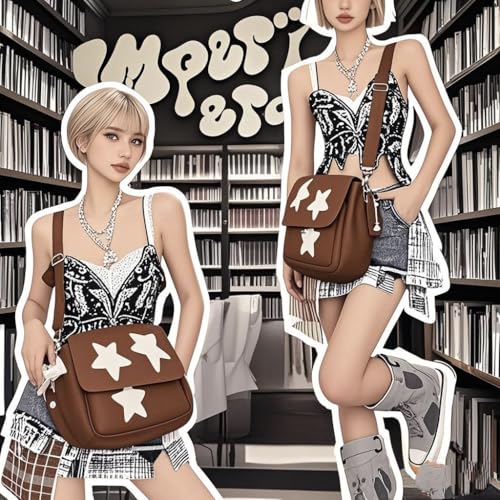 Y2K Messenger Bag for Women, Lightweight Spacious Stars Tote Purse with Cute Coin Purse, Crossbody Shoulder Bag,everyday bag4