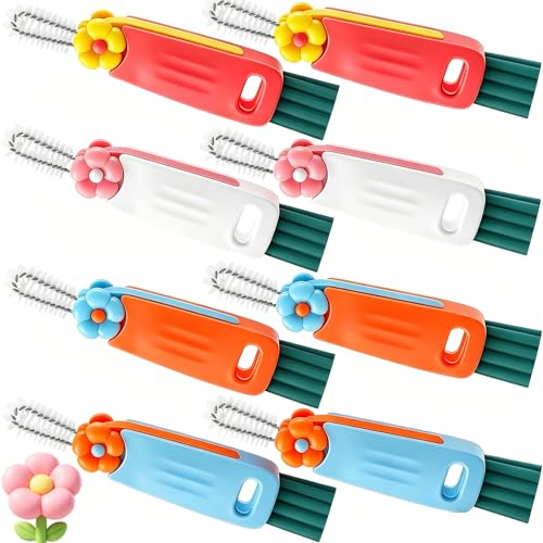 Image of 3 in 1 Cup Lid Cleaning Brush, 8PCS Multifunctional Crevice Cleaning Brush for Tumbler Water Bottle Lid, Deep Clean Tool for Home Kitchen, Red, Blue, White, Orange