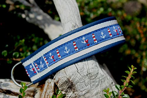 Maritimes Hundehalsband Leder mit Gravur erhältlich