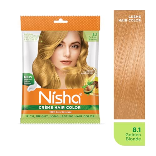 Image of Nisha Cream Permanent Hair Colour 100% Grey Coverage (50g) Golden Blonde (Pack of 4)