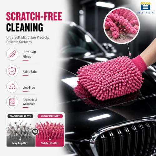 Image of Btag Microfibre Double Sided Wash Mitt Cleaning Gloves | Regular Quality | Super Absorbent | Extra Large | 4 pc Pack | Baby Pink
