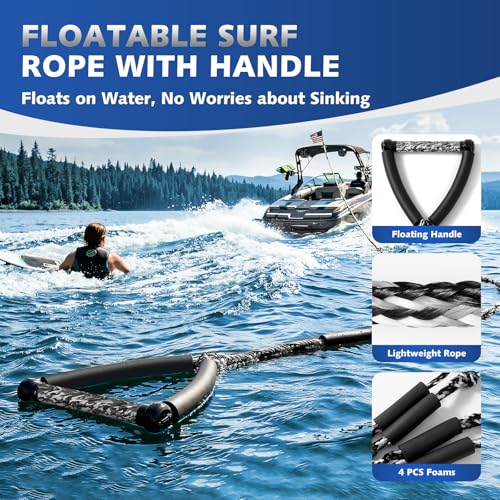 image for QLOOASEA 25 FT Wake Surf Rope for Boat, Floating Wakesurf Rope with Ha