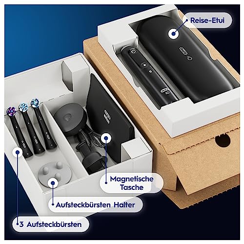 Oral-B iO Series 7 Plus Edition Elektrische Zahnbürste/Electric Toothbrush, Inkl. 3 Aufsteckbürsten, 5 Putzmodi für Zahnpflege, Reiseetui, Designed by Braun, Schwarz
