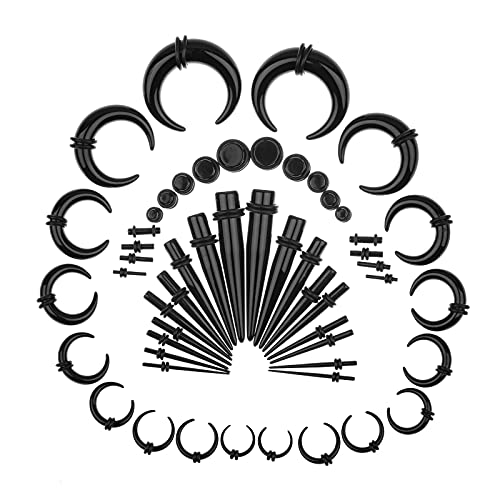 Memsion Ear Stretching Kit 54 Pieces 14G-00G Ear Gauges Expander Set Acrylic Septum Piercing Kit Crescent Spiral Buffalo Tapers And Plugs For Women Men Purple #TOP7