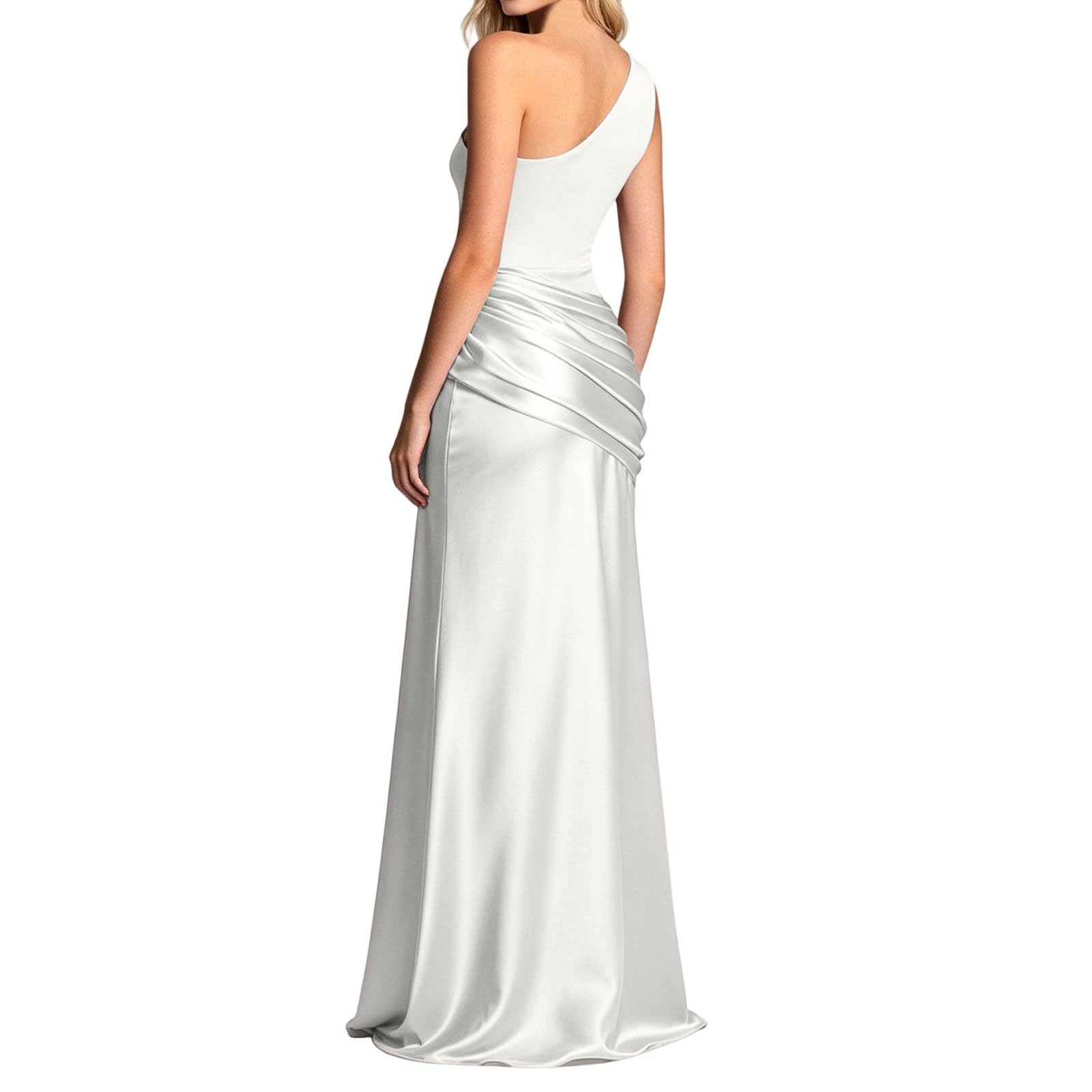 Generisch Robe midi asymétrique froncée en satin avec épaules asymétriques moulante élégante pour femme