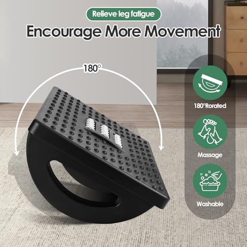 Under Desk Footrest, Swinging Footboard, Ergonomic Round Plastic Ottoman with Roller Massager to Improve Posture and Relieve Leg, Knee and Back Pain, Suitable for Office, Home - Image 2